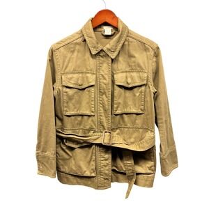 J.Crew Belted Utility Jacket Womens XS Khaki Green Cargo Safari Field Coat